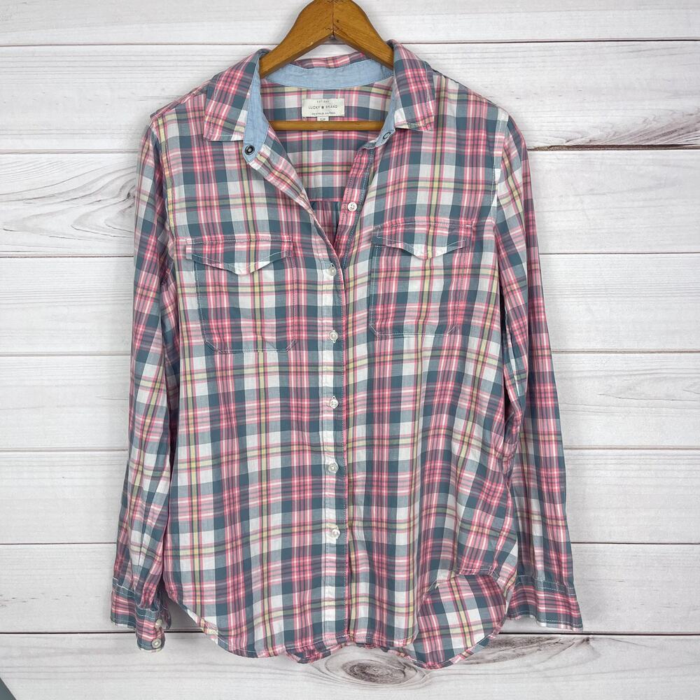 Lucky Brand Pink and Blue Plaid Blouse